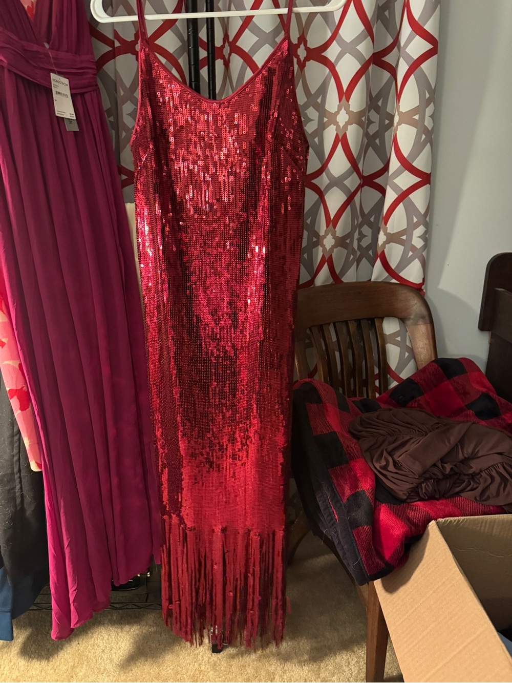 Nanette Lepore Red Sequin Midi Dress with Fringe